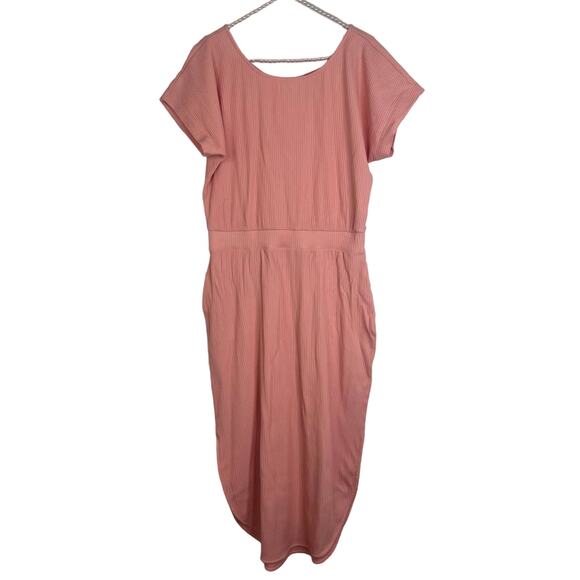 Anthropologie Daily Practice Ribbed Peach Short Sleeve Midi Dress SZ M - Picture 1 of 10